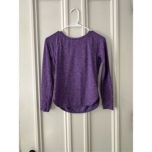 DSG girl's purple heather long sleeve atlethic top with open strappy back M/10-1